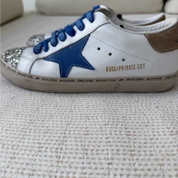 Golden Goose White and Tan Sneakers with Blue Accents - Picture 3 of 4
